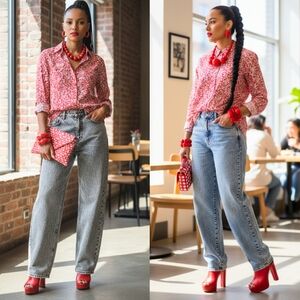 Beachlunchlounge Red Floral Button-Up Shirt